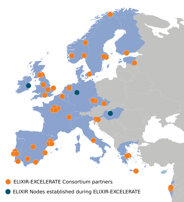 Map of ELIXIR-EXCELERATE partners