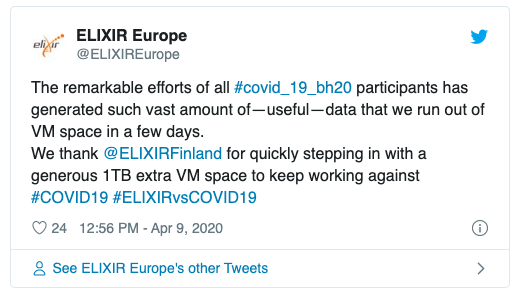 Tweet by ELIXIR (https://twitter.com/ELIXIREurope/status/1248203106791407618)